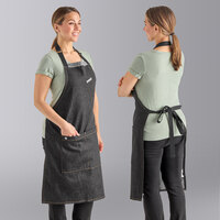Uncommon Chef 3128 Black Cat Customizable Denim Surge Bib Apron with Black Webbing and 3 Pockets - 34" x 23"