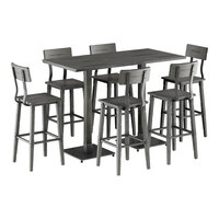 Lancaster Table & Seating Industrial 30" x 60" Slate Gray Finish Solid Wood Live Edge Bar Height Table with 6 Bar Stools