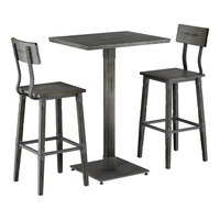 Lancaster Table & Seating Industrial 24" x 30" Slate Gray Finish Solid Wood Live Edge Bar Height Table with 2 Bar Stools