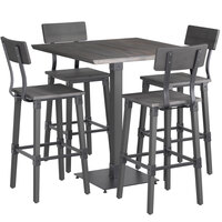 Lancaster Table & Seating Industrial 36" Square Slate Gray Finish Solid Wood Live Edge Bar Height Table with 4 Bar Stools