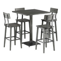 Lancaster Table & Seating Industrial 36" Square Slate Gray Finish Solid Wood Live Edge Bar Height Table with 4 Bar Stools