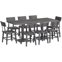 Lancaster Table & Seating Industrial 30" x 72" Slate Gray Finish Solid Wood Live Edge Standard Height Table with 8 Chairs