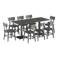 Lancaster Table & Seating Industrial 30" x 72" Slate Gray Finish Solid Wood Live Edge Standard Height Table with 8 Chairs