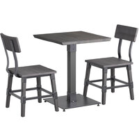 Lancaster Table & Seating Industrial 24" Square Slate Gray Finish Solid Wood Live Edge Standard Height Table with 2 Chairs