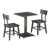 Lancaster Table & Seating Industrial 24" Square Slate Gray Finish Solid Wood Live Edge Standard Height Table with 2 Chairs