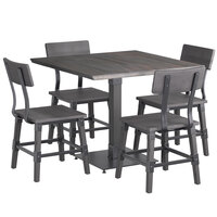 Lancaster Table & Seating Industrial 36" Square Slate Gray Finish Solid Wood Live Edge Standard Height Table with 4 Chairs