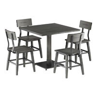 Lancaster Table & Seating Industrial 36" Square Slate Gray Finish Solid Wood Live Edge Standard Height Table with 4 Chairs