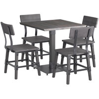 Lancaster Table & Seating Industrial 30" Square Slate Gray Finish Solid Wood Live Edge Standard Height Table with 4 Chairs