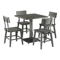 Lancaster Table & Seating Industrial 30" Square Slate Gray Finish Solid Wood Live Edge Standard Height Table with 4 Chairs