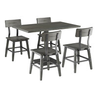 Lancaster Table & Seating Industrial 30" x 48" Slate Gray Finish Solid Wood Live Edge Standard Height Table with 4 Chairs