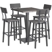 Lancaster Table & Seating Industrial 30" Square Slate Gray Finish Solid Wood Live Edge Bar Height Table with 4 Bar Stools