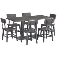 Lancaster Table & Seating Industrial 30" x 60" Slate Gray Finish Solid Wood Live Edge Standard Height Table with 6 Chairs