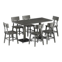 Lancaster Table & Seating Industrial 30" x 60" Slate Gray Finish Solid Wood Live Edge Standard Height Table with 6 Chairs
