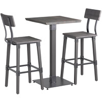 Lancaster Table & Seating Industrial 24" Square Slate Gray Finish Solid Wood Live Edge Bar Height Table with 2 Bar Stools