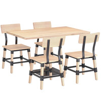 Lancaster Table & Seating Industrial 30" x 48" Bleached Oak Finish Solid Wood Live Edge Standard Height Table with 4 Chairs