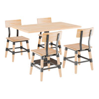 Lancaster Table & Seating Industrial 30" x 48" Bleached Oak Finish Solid Wood Live Edge Standard Height Table with 4 Chairs