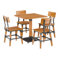 Lancaster Table & Seating Industrial 30" Square Honey Maple Finish Solid Wood Live Edge Standard Height Table with 4 Chairs