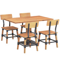 Lancaster Table & Seating Industrial 30" x 48" Honey Maple Finish Solid Wood Live Edge Standard Height Table with 4 Chairs