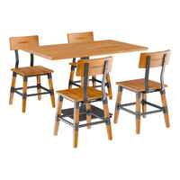 Lancaster Table & Seating Industrial 30" x 48" Honey Maple Finish Solid Wood Live Edge Standard Height Table with 4 Chairs