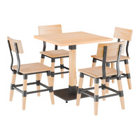 Lancaster Table & Seating Industrial 30" Square Bleached Oak Finish Solid Wood Live Edge Standard Height Table with 4 Chairs