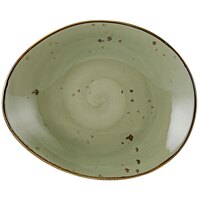 Tuxton GGO-651 TuxTrendz Artisan Geode Olive 10" x 8 1/4" China Ellipse Plate - 12/Case