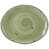 Tuxton GGO-023 TuxTrendz Artisan Geode Olive 13 1/4" x 11" Oval China Platter - 12/Case