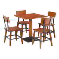Lancaster Table & Seating Industrial 30" Square Rustic Mahogany Finish Solid Wood Live Edge Standard Height Table with 4 Chairs