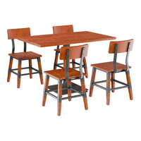 Lancaster Table & Seating Industrial 30" x 48" Rustic Mahogany Finish Solid Wood Live Edge Standard Height Table with 4 Chairs