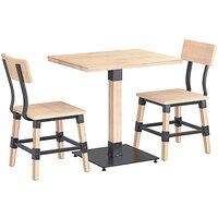 Lancaster Table & Seating Industrial 24" x 30" Bleached Oak Finish Solid Wood Live Edge Standard Height Table with 2 Chairs