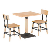 Lancaster Table & Seating Industrial 24" x 30" Bleached Oak Finish Solid Wood Live Edge Standard Height Table with 2 Chairs