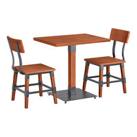 Lancaster Table & Seating Industrial 24" x 30" Rustic Mahogany Finish Solid Wood Live Edge Standard Height Table with 2 Chairs