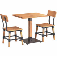 Lancaster Table & Seating Industrial 24" x 30" Honey Maple Finish Solid Wood Live Edge Standard Height Table with 2 Chairs