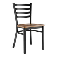 Lancaster Table & Seating Black Finish Ladder Back Chair with Vintage Wood Seat - Assembled