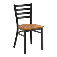 Lancaster Table & Seating Black Finish Ladder Back Chair with Vintage Wood Seat - Assembled