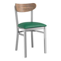 Lancaster Table & Seating Boomerang Series Clear Coat Finish Chair with Green Vinyl Seat and Vintage Wood Back