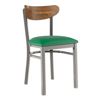 Lancaster Table & Seating Boomerang Clear Coat Finish Chair with Green Vinyl Seat and Vintage Wood Back