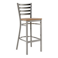 Lancaster Table & Seating Clear Coat Finish Ladder Back Bar Stool with Vintage Wood Seat