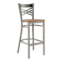 Lancaster Table & Seating Clear Coat Finish Cross Back Bar Stool with Vintage Wood Seat