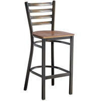 Lancaster Table & Seating Distressed Copper Finish Ladder Back Bar Stool with Vintage Wood Seat - Detached Seat