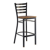 Lancaster Table & Seating Distressed Copper Finish Ladder Back Bar Stool with Vintage Wood Seat - Detached Seat