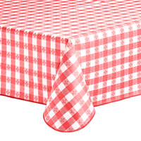 Choice 52" x 70" Red Textured Gingham Vinyl Table Cover with Umbrella Opening and Flannel Back