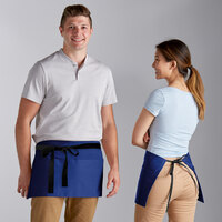 Choice Royal Blue Poly-Cotton Waist Apron with Black Webbing and 3 Pockets - 12" x 26"