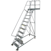 Ballymore CL-11-28 Perforated 11- Step Heavy-Duty Steel Rolling Cantilever Ladder with 110" Platform Height, 28" Overhang, and 107" Vertical Clearance