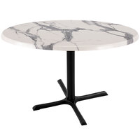 Holland Bar Stool OD211-3030BWOD36RWM 36" Round White Marble Laminate Outdoor / Indoor Standard Height Table with Cross Base