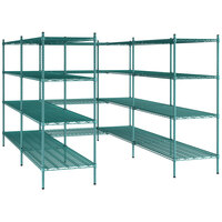 Regency NSF Green Epoxy 7' x 9' Walk-In 4-Tier Shelving Unit Kit with S-Hooks