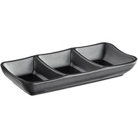 GET SD-7600-BK Nara 5.5 oz. 3-Compartment Black Matte Rectangular Melamine Sauce Dish - 24/Case