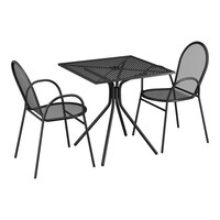 Lancaster Table & Seating Harbor Black 30" Square Outdoor Standard Height Table with Modern Legs and 2 Arm Chairs