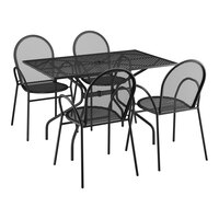 Lancaster Table & Seating Harbor Black 30" x 48" Rectangular Outdoor Standard Height Table with Modern Legs and 4 Arm Chairs