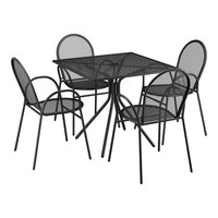 Lancaster Table & Seating Harbor Black 36" Square Outdoor Standard Height Table with Modern Legs and 4 Arm Chairs