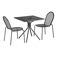 Lancaster Table & Seating Harbor Black 30" Square Outdoor Standard Height Table with Modern Legs and 2 Side Chairs